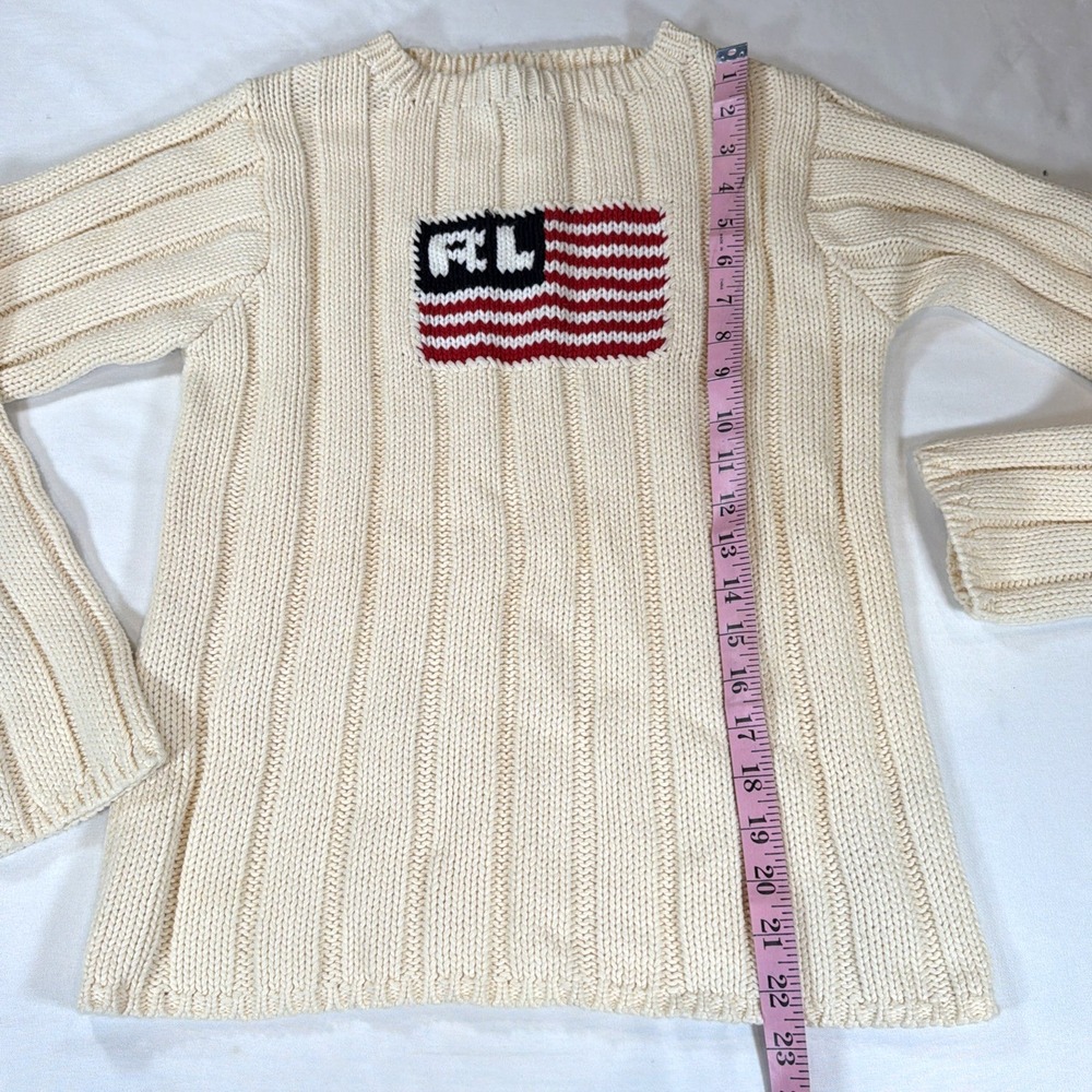 VTG Polo Ralph Lauren Country Cream USA Flag Knit Sweater Womens M - Picture 6 of 7